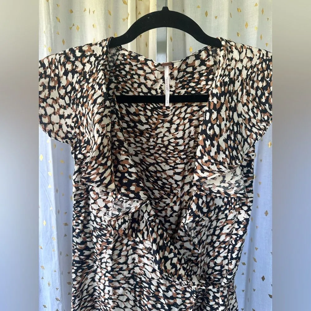 Free People French Quarter Ruffles Leopard Animal Print Safari Mini Wrap Dress S - Image 2
