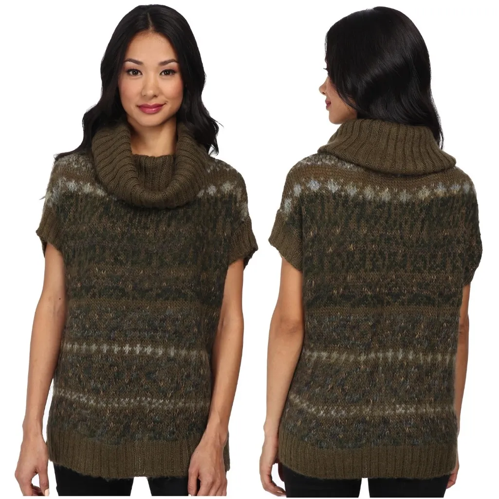 FREE PEOPLE Women's Snow Bunny Fair Isle Pullover Knit Vest Sweater Green Small - Image 2