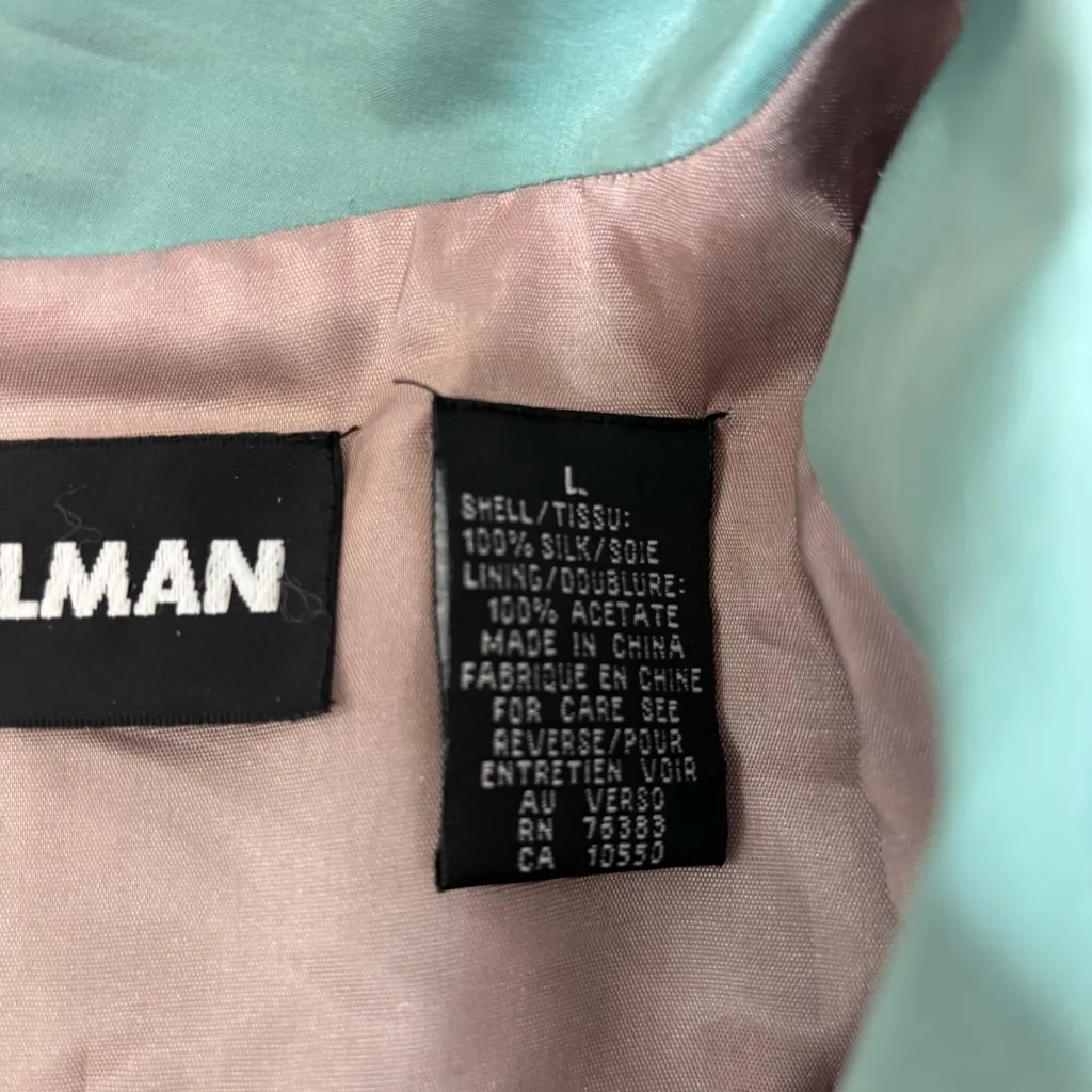 Diane Gilman 100% Silk Blue Blazer one button size large vintage 90s - Image 5