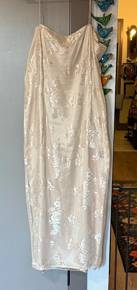 R&M Richards Cream Satin Dress Size 14 - Wedding Dress Special Occasion Dress - Image 1