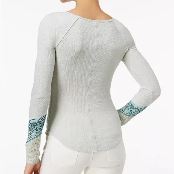 Free People Bandana Cuff Waffle Knit Thermal Long Sleeve Top Women’s Large Mint - Image 2