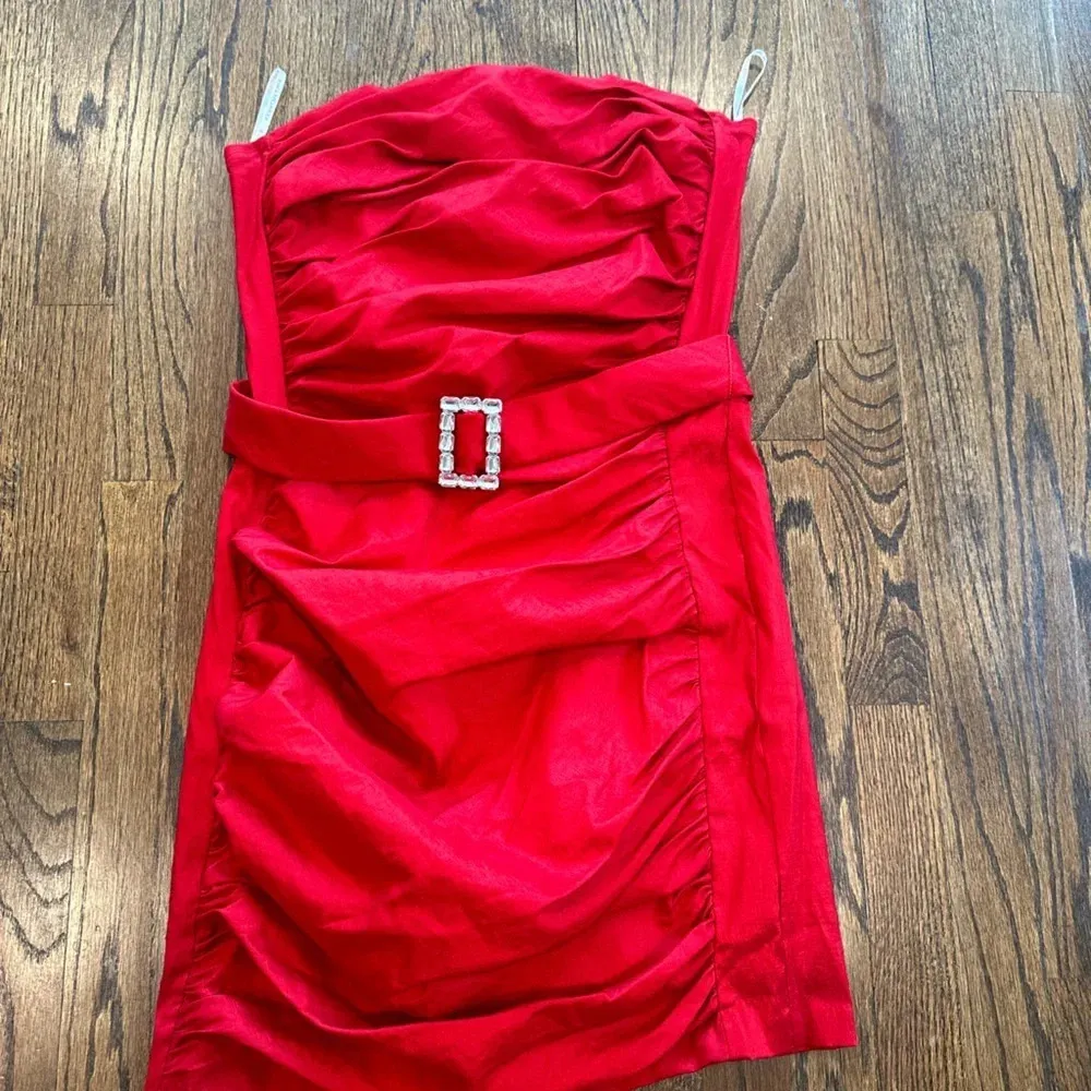 Jessica McClintock Gunne Sax Red Ruched Strapless Party Cocktail Dress Size 11 - Image 2