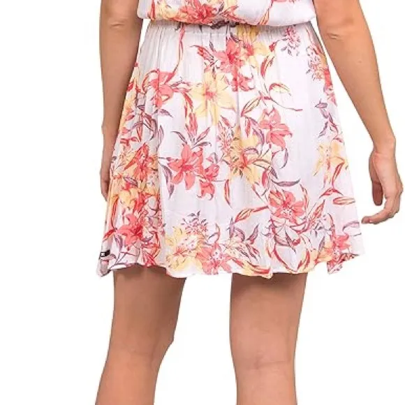 Hurley Floral Button Front Mini Dress Cream Coral Puff Sleeve Size Large - Image 4