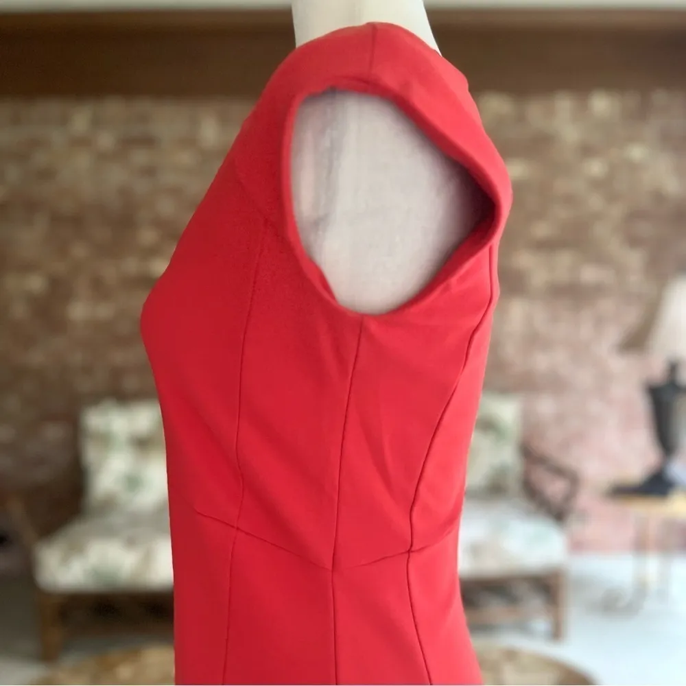 Iris Setlakwe Dress Sheath S Red Coral Cap Sleeve Ponte Knit Short Sleeve Party - Image 10