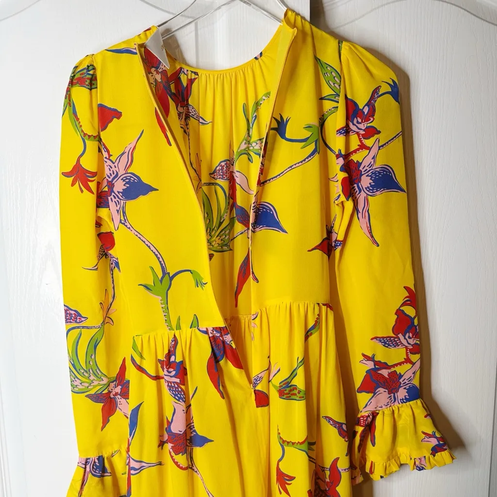 La DoubleJ Summer Visconti Silk Maxi Dress Yellow Floral Print Size XS NWOT - Image 6