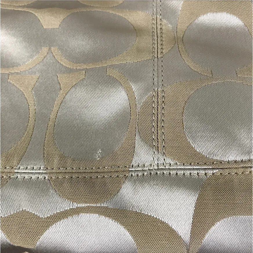 COACH Poppy Metallic Signature Logo Glam Tote Silver/Khaki Office Travel Classic - Image 12