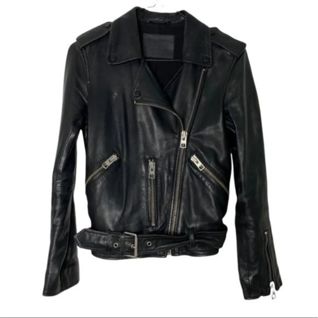 All Saints Black Leather Balfern Biker Moto Jacket - Image 3