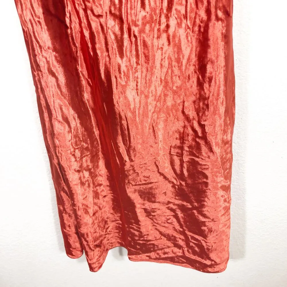 Mestiza New York Mara Red Rust Velvet Slip Open Back Cross Strap Gown Medium - Image 11