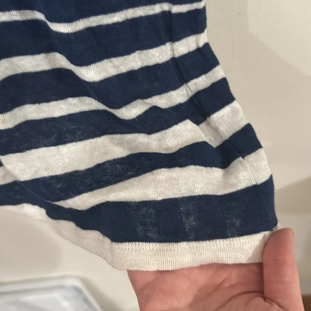 Fat Face UK 3/4 Sleeve Navy and White Striped CrewNeck Top linen cotton Size 12 - Image 6