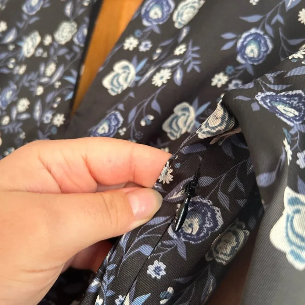 SANDRO BONNY CUT OUT BLUE FLORAL SATIN MIDI DRESS - Image 10