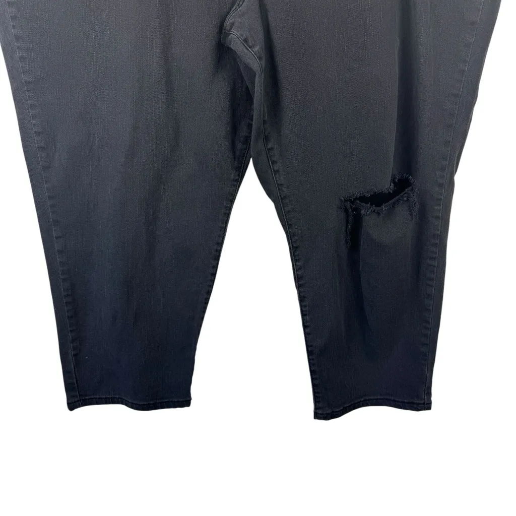ELOQUII Washed Black Straight Jeans Stretch Distressed Busted Knee Plus Size 24 - Image 3