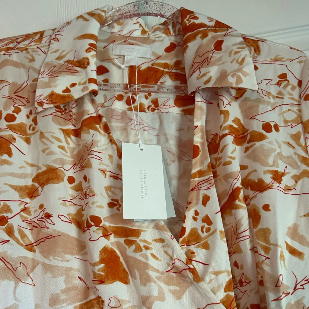 NWT Cos floral abstract orange floral wrap dress size 12 long sleeve fall winter - Image 9