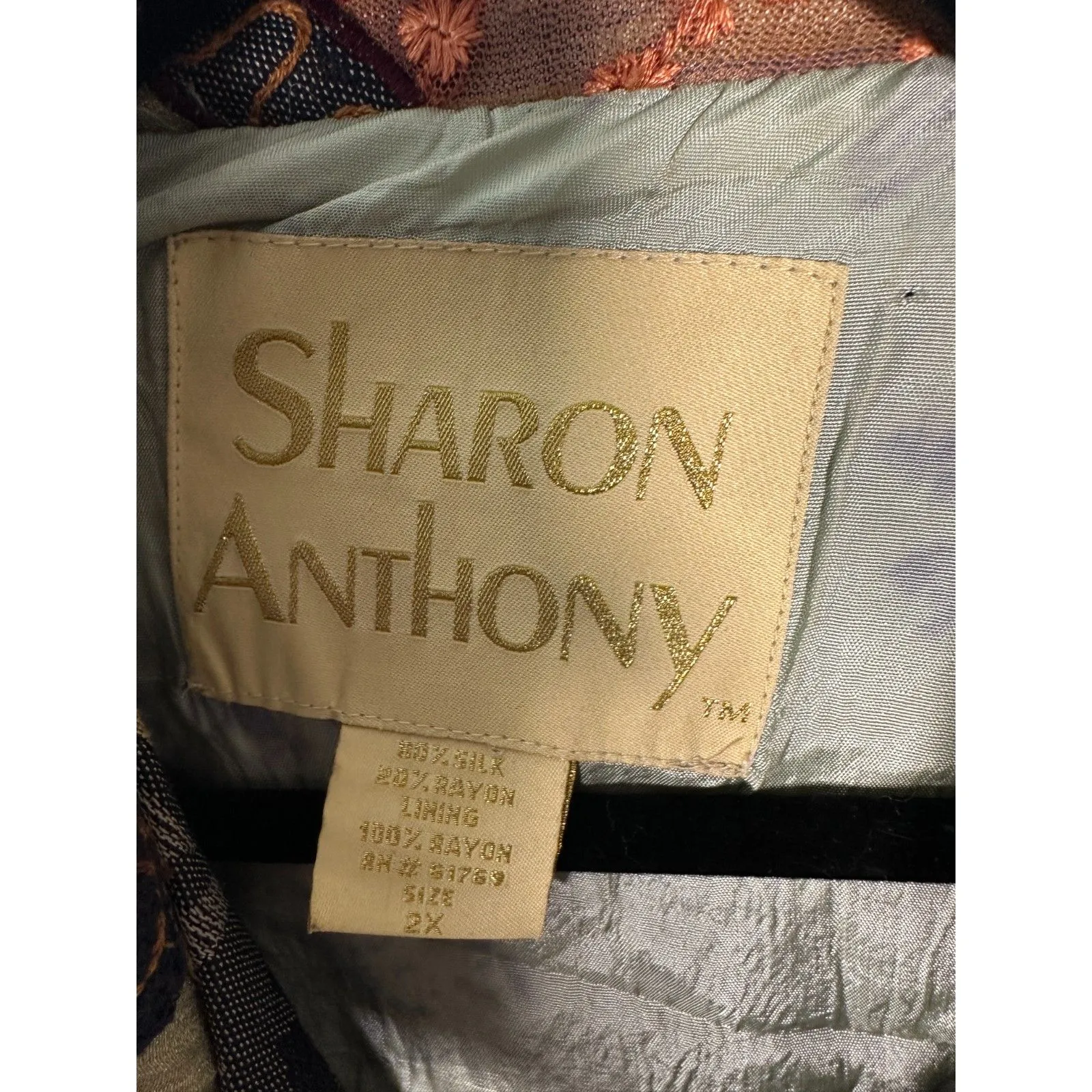 Sharon Anthony Vintage Silk Art to Wear Lace Embroidered Beaded Jacket Size 2X - Image 2