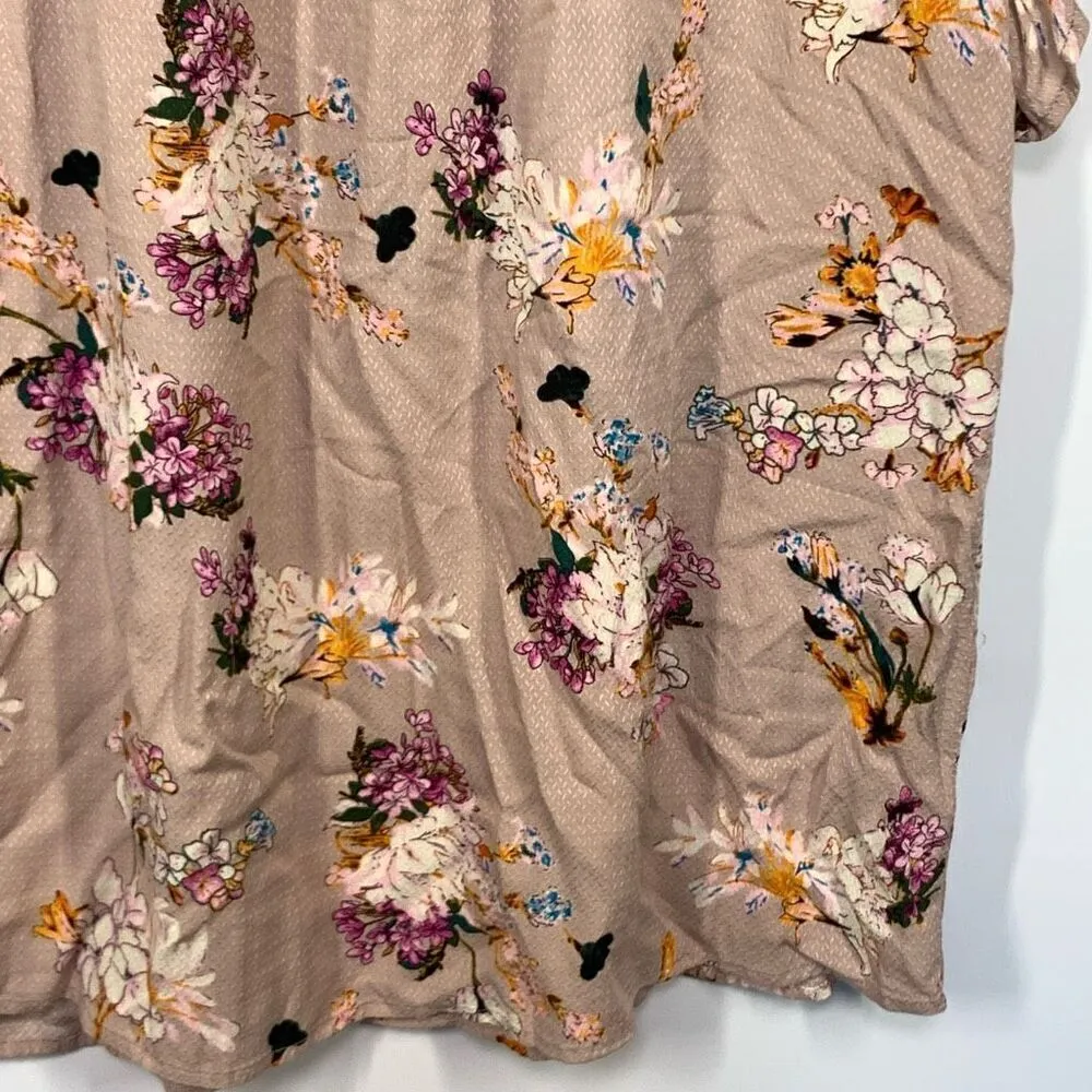 Kori America Women’s Floral Ruffle-Sleeve Blouse Beige Pink Size Medium - Image 4