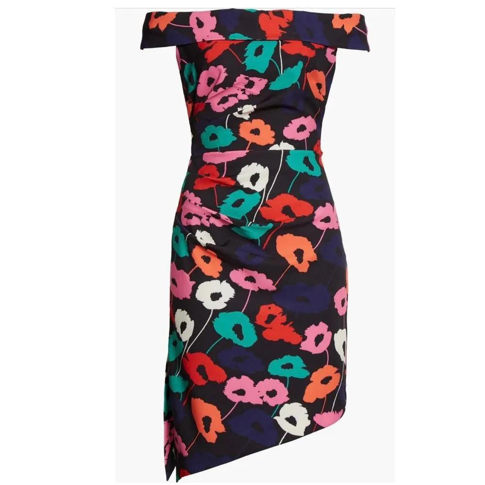 NEW Milly Ally Poppy Multicolor Floral Off The Shoulder Ruched Sheath Dress Sz 2 - Image 6