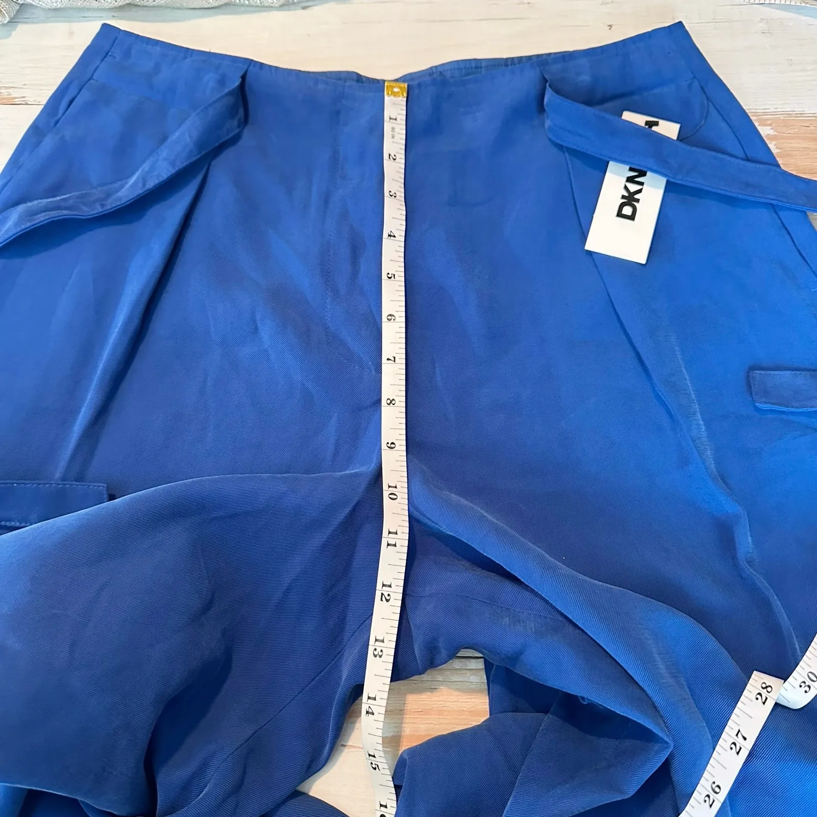 DKNY Twill Tie-Front Pleated Wide-Leg Pants Size US 6 Lapis Blue - Image 9