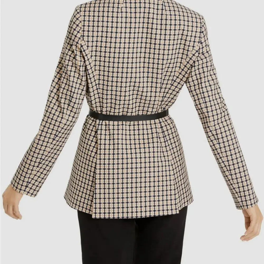 Elie Tahari Black/Tan/White One-Button Check Bree Blazer Jacket, Sz 8 - Image 2