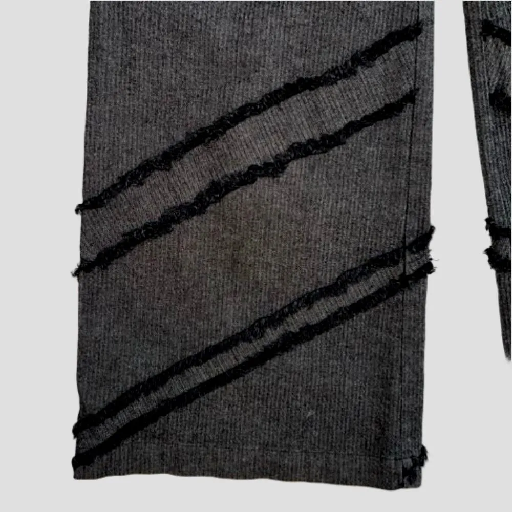 Symphony + Note Charcoal Gray Cotton Wide Leg Trouser Pants Fringe Accent Size S - Image 3