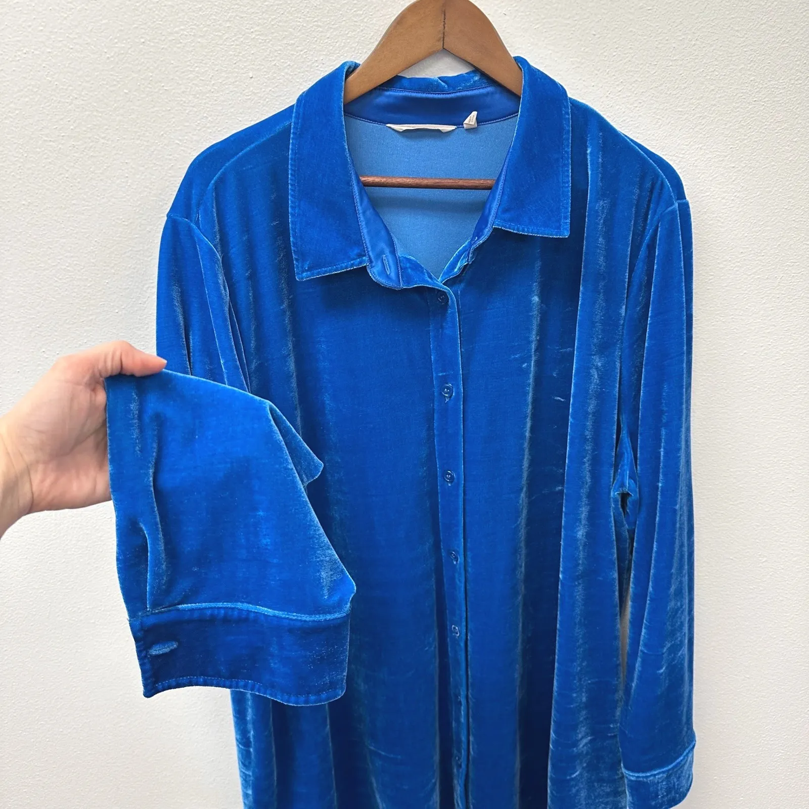 Soft Surroundings Velvet Boyfriend Tunic Button Up Shirt Blue 3x - Image 4
