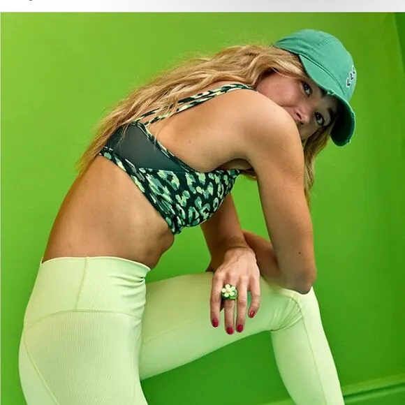 NWT Aerie Offline Goals Plunge Sports Bra Deep Forest Green Animal Print - Image 2