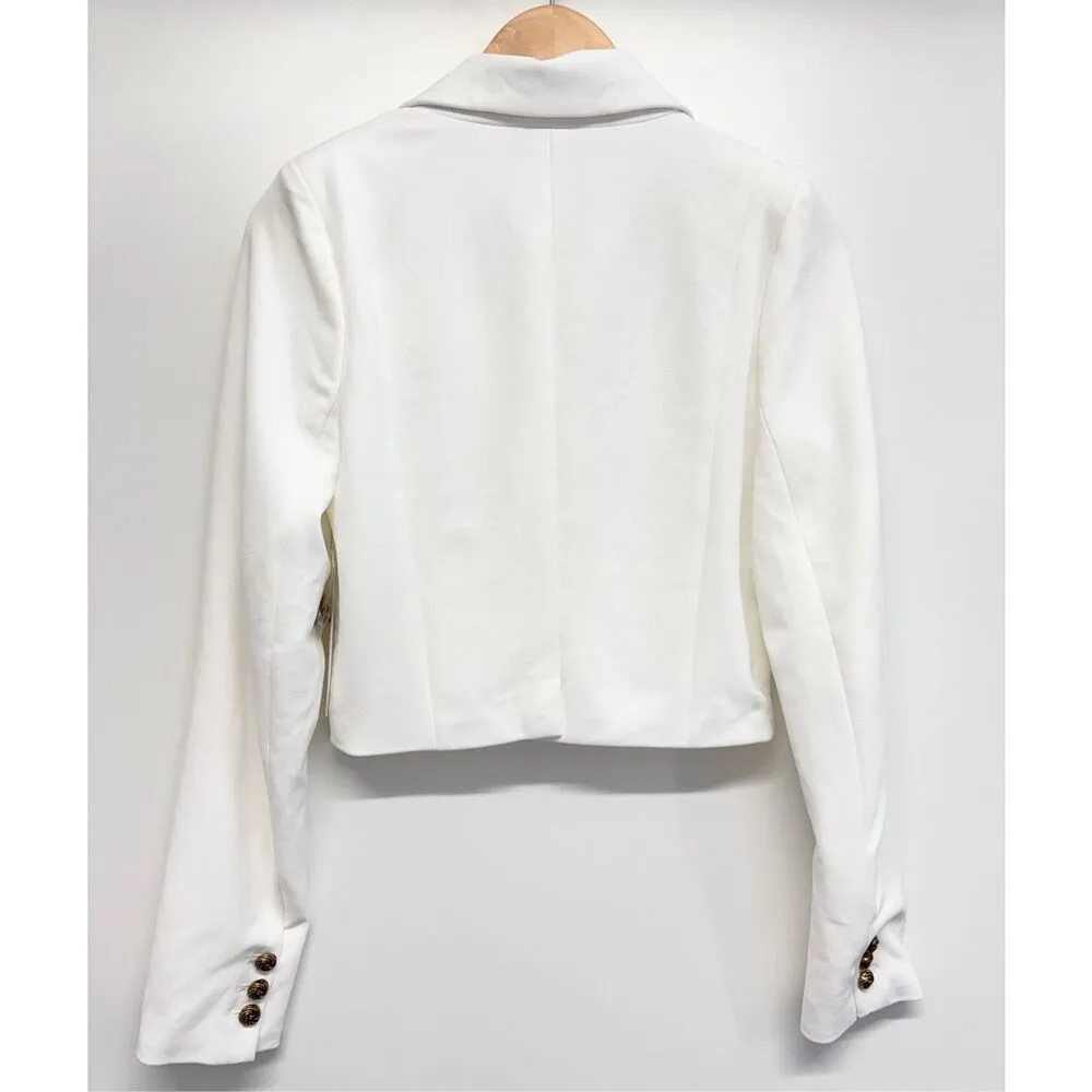 AQUA  Blazer Jacket Size Small Womens Ivory Crepe Cropped Suit NWT - Image 7