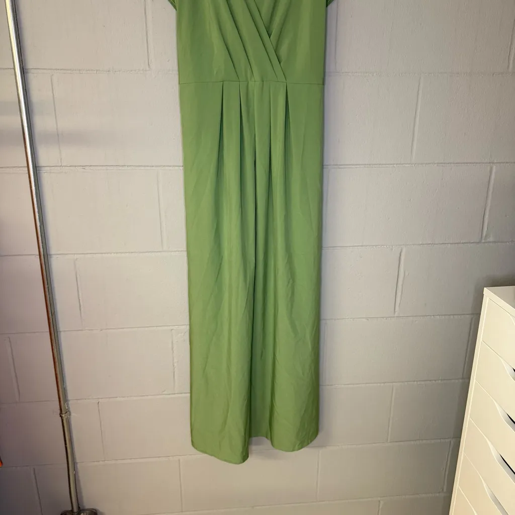 Halara V Neck Short Sleeve Pocket Tie Back Quick Dry Midi Casual Dress Green Lrg - Image 6