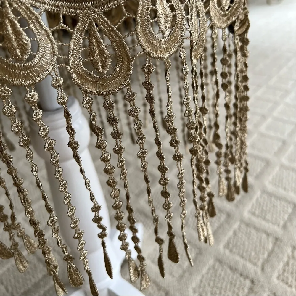 NWT Belle Badgley Mischka Willa Dress Midi Fringe Gold Black 2 Cocktail Evening - Image 7