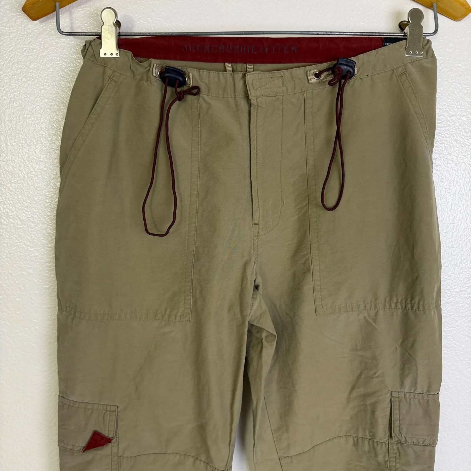 Vtg Abercrombie & Fitch Cargo Pants Womens 4 Khaki Red Parachute Bootcut Y2K - Image 5
