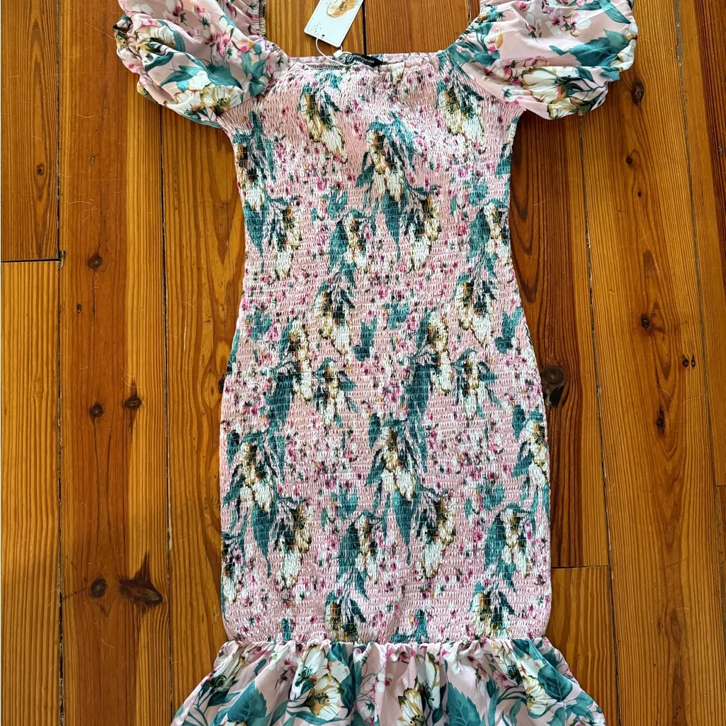 PRETTYGARDEN Bodycon Midi Dresses Summer Floral Puff Sleeve Mermaid - Image 2