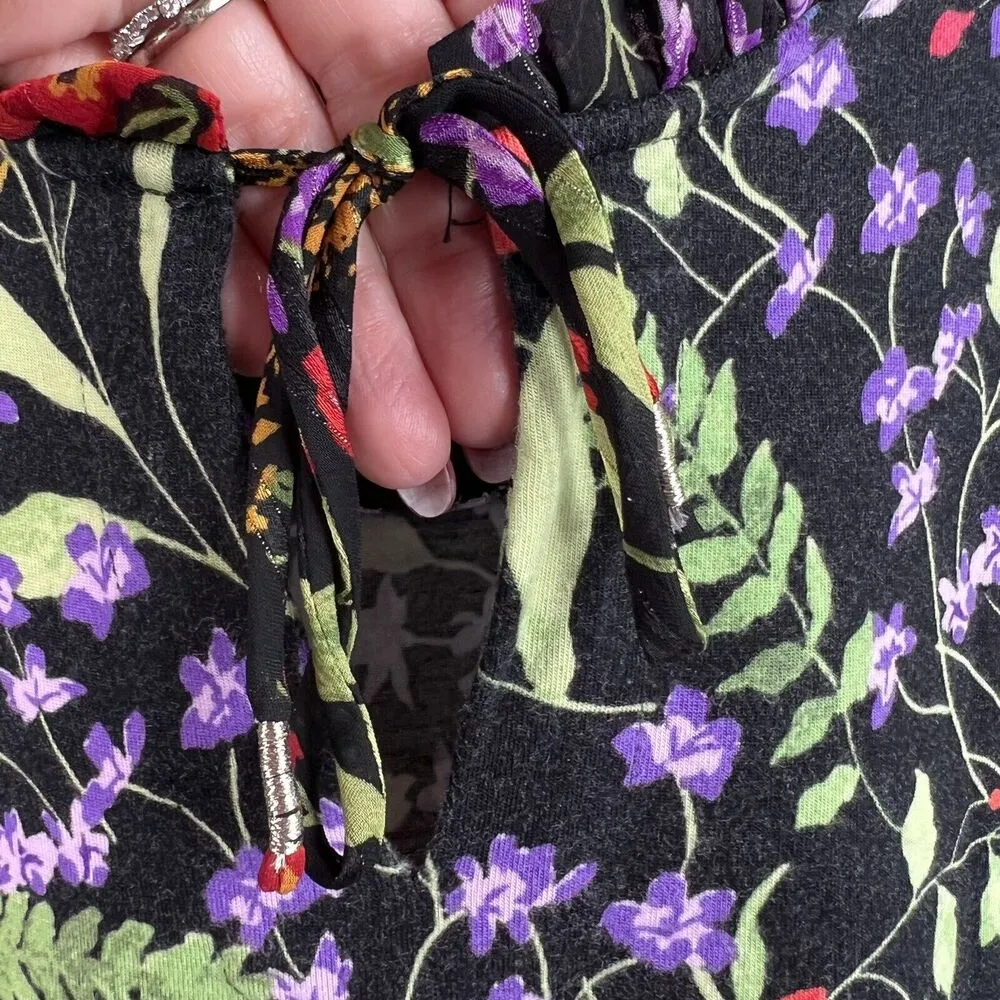 Anthropologie Maeve XS Jacquin Peasant Blouse Black Floral Ruffle Sheer Sleeve - Image 6