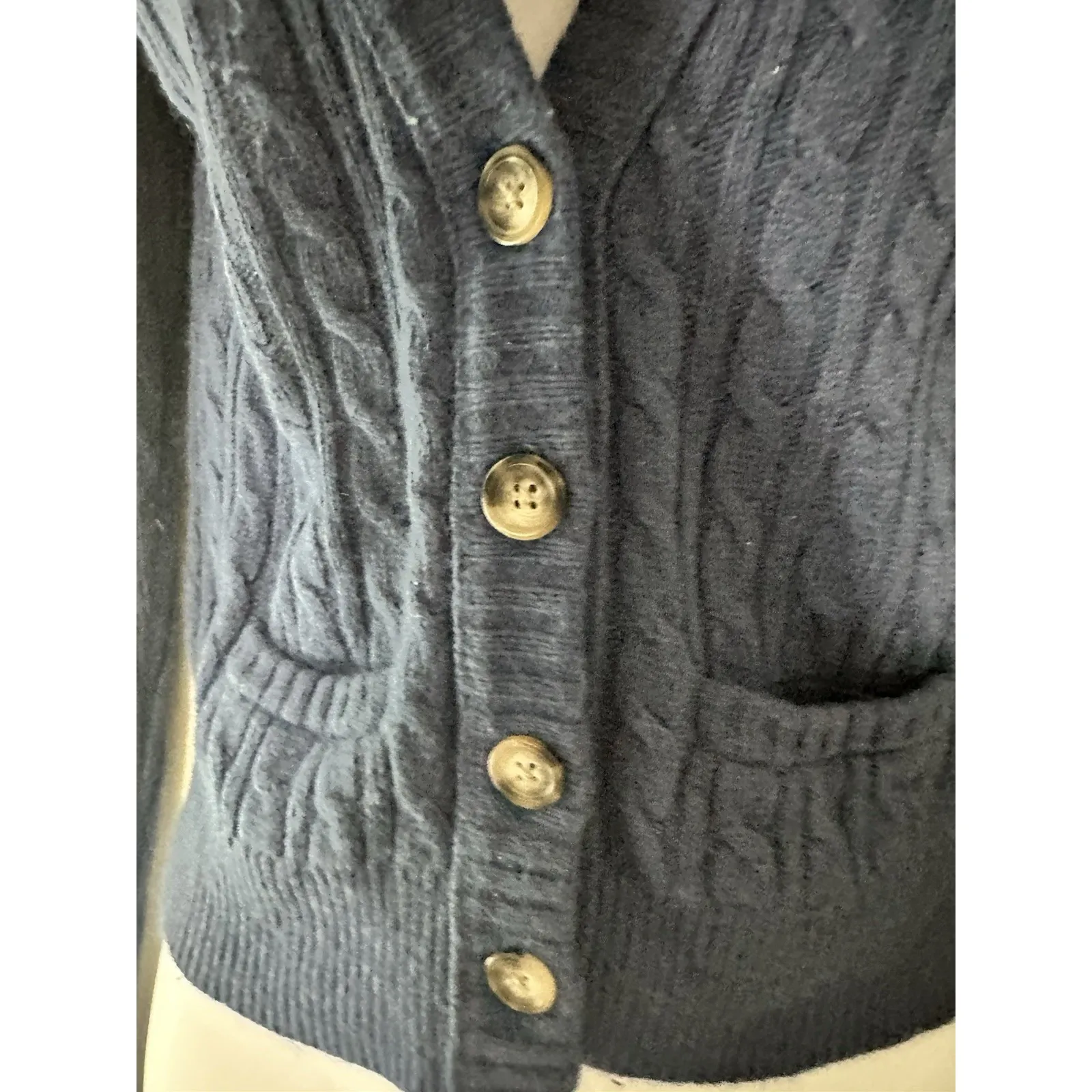 Abercrombie & Fitch Cable Knit Cardigan Moose Logo Y2K Vintage Wool Blend Size S - Image 5