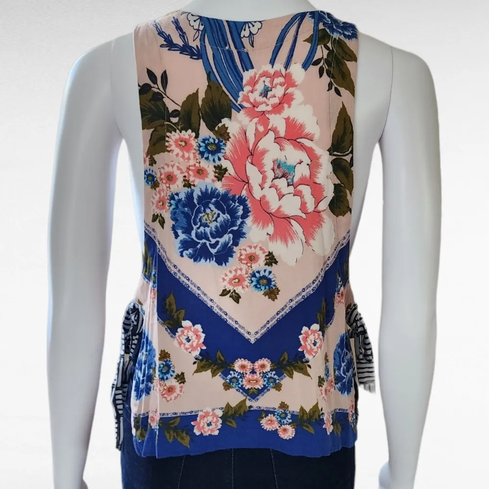 Free People Blue & Pink This Sweet Love Floral Tie Side Tank Size Small - Image 7