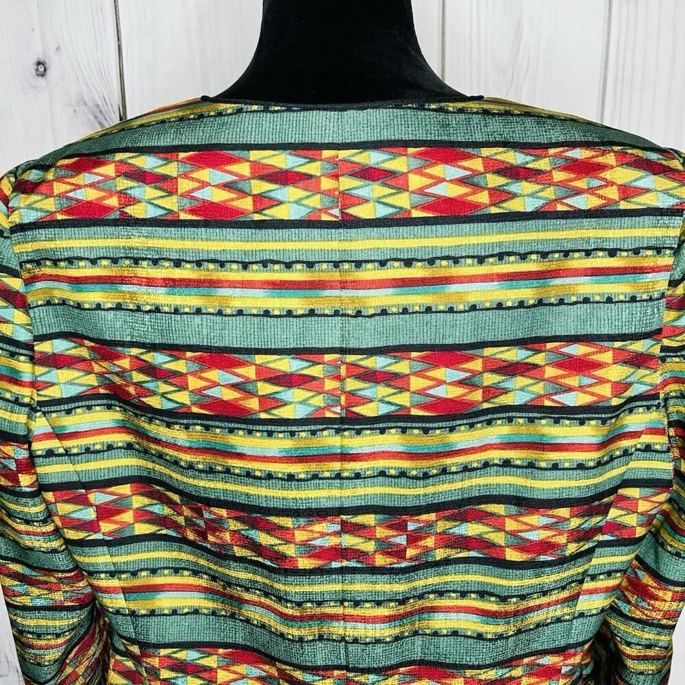 Adrianna Papell 100% Silk Jacket Sz 16 Geometric Multicolor Lined Vintage - Image 9