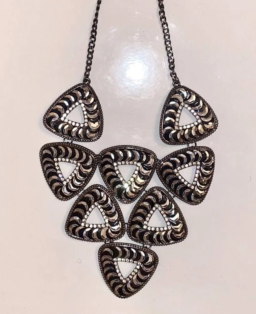 Amrita Singh Noho triangle statement necklace. Black/ silver with crystals. NWT. - Image 2