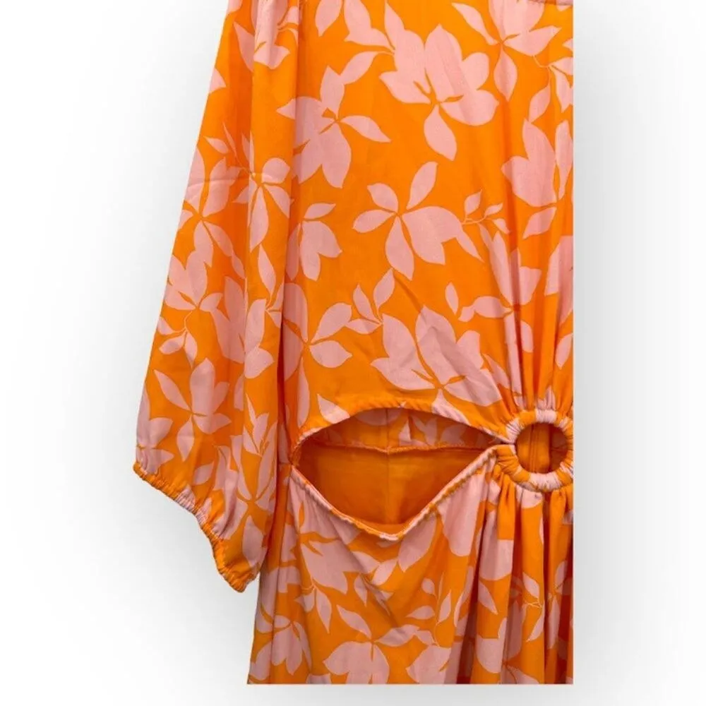 Eclair Floral Cutout Maxi Dress 3/4 Sleeves O Ring Summer Orange Size XL - Image 7