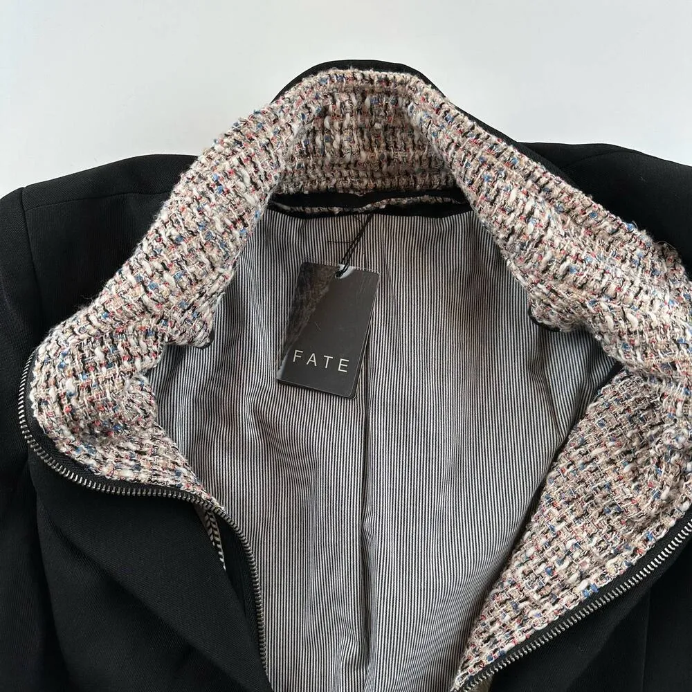 Fate Black one button Blazer tweed removable insert Size Small NWT 2 in 1 - Image 12