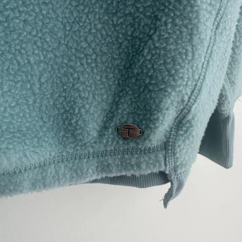 Tahari Fleece Sweater Womens 1X Funnelneck Cozy Thumbholes Dusty Blue - Image 8