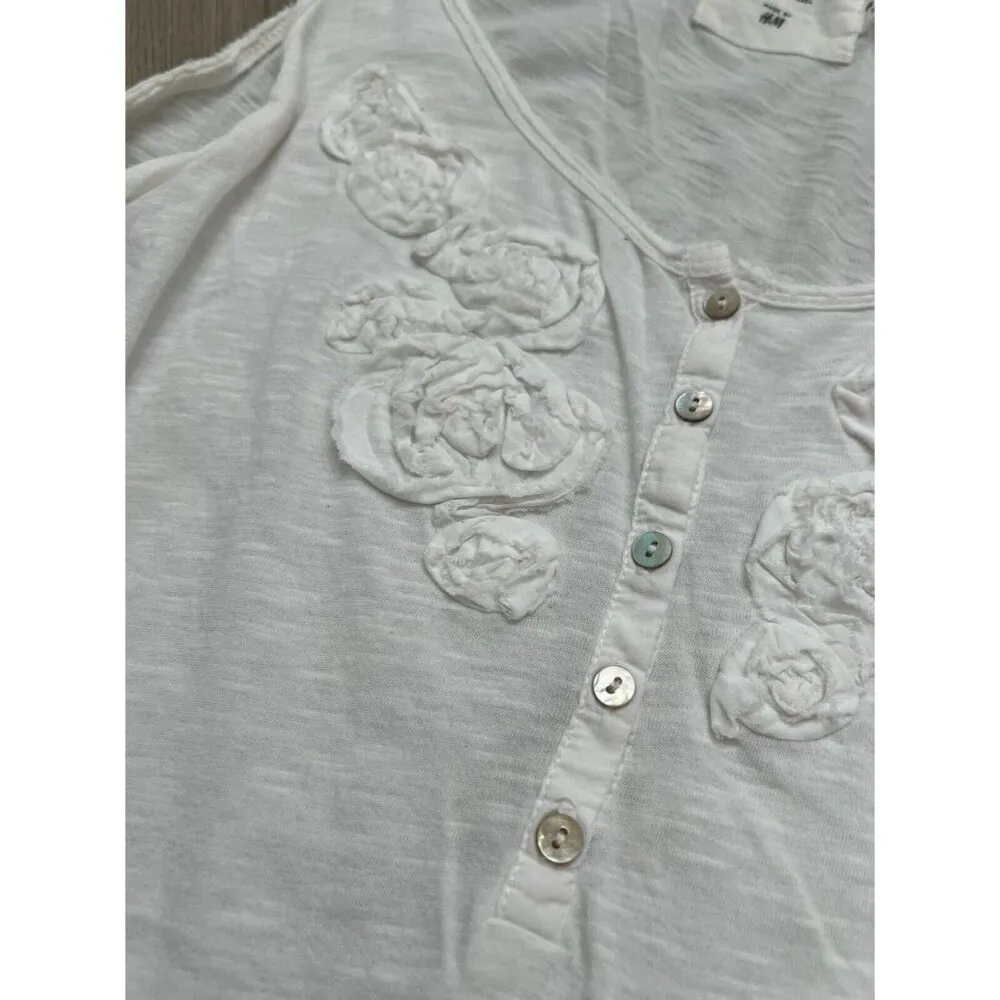 LOGG BY H&M Tank Top Womens Ruffle White 3D flowers Size M - Image 3