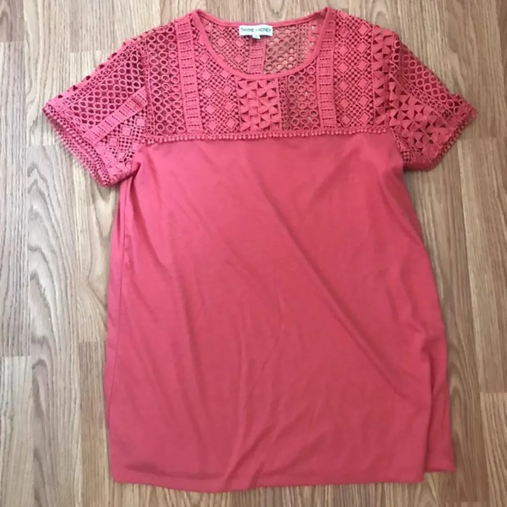 Thyme & Honey Womens S Pink Lace Lacy Feminine Coquette Summer Short Sleeve Top - Image 2