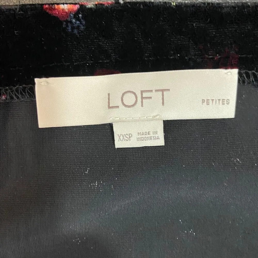 Loft Puff Sleeve Velvet Top Womens XXSp Petites Sweetheart Neck Floral - Image 5