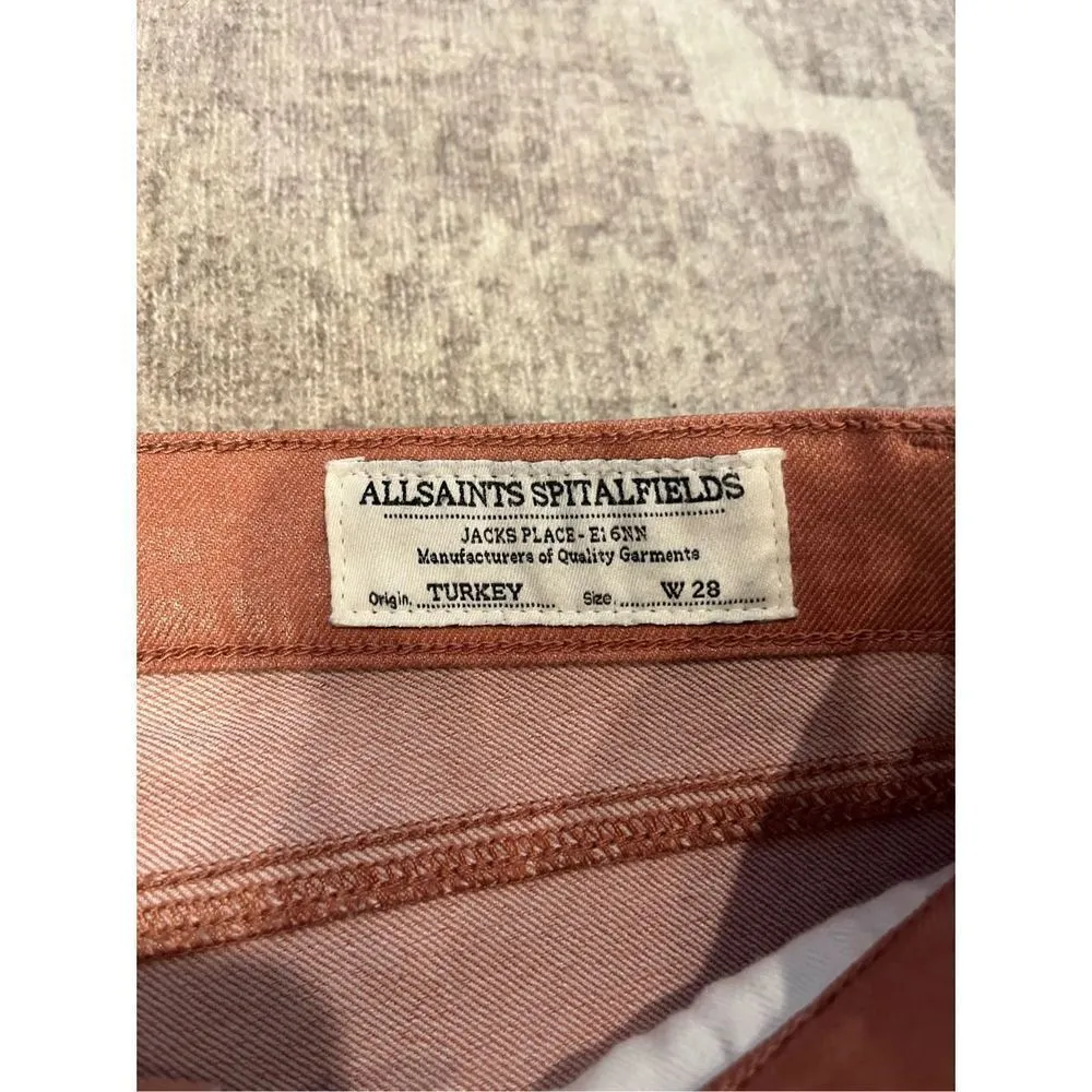 All saints pink coated Brodie skinny jeans size 28 zipper detail - Image 3