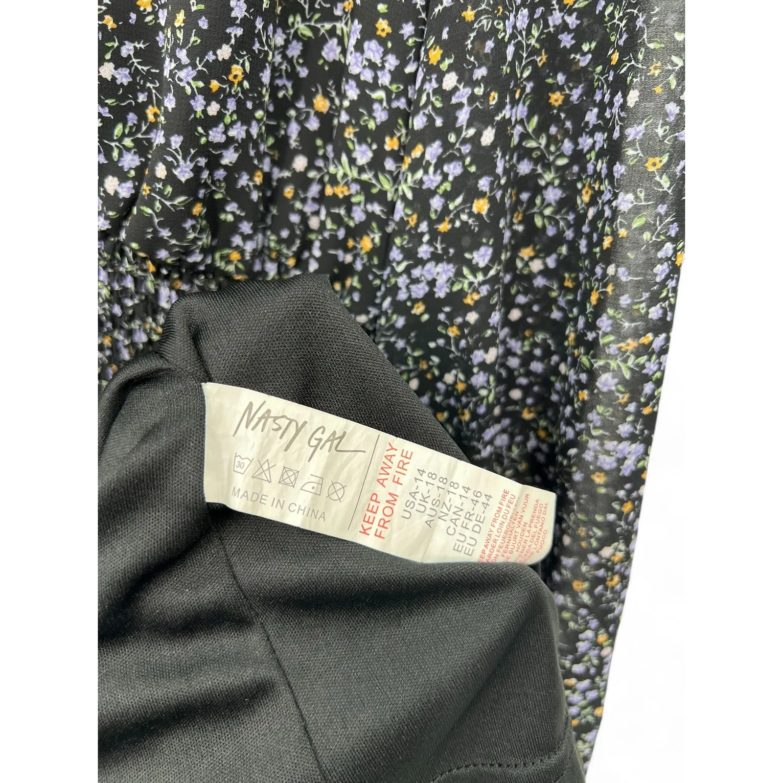 NASTY GAL | 14 | Dress Mini Ruffle Faux Wrap Long Sleeve Dark FLoral Womens - Image 5