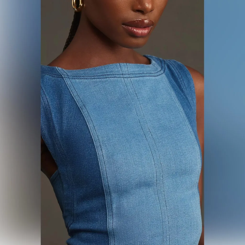 NWT Pilcro The Kendall Sleeveless Mini Dress Denim Edition Anthropologie Size 0 Blue - Image 4