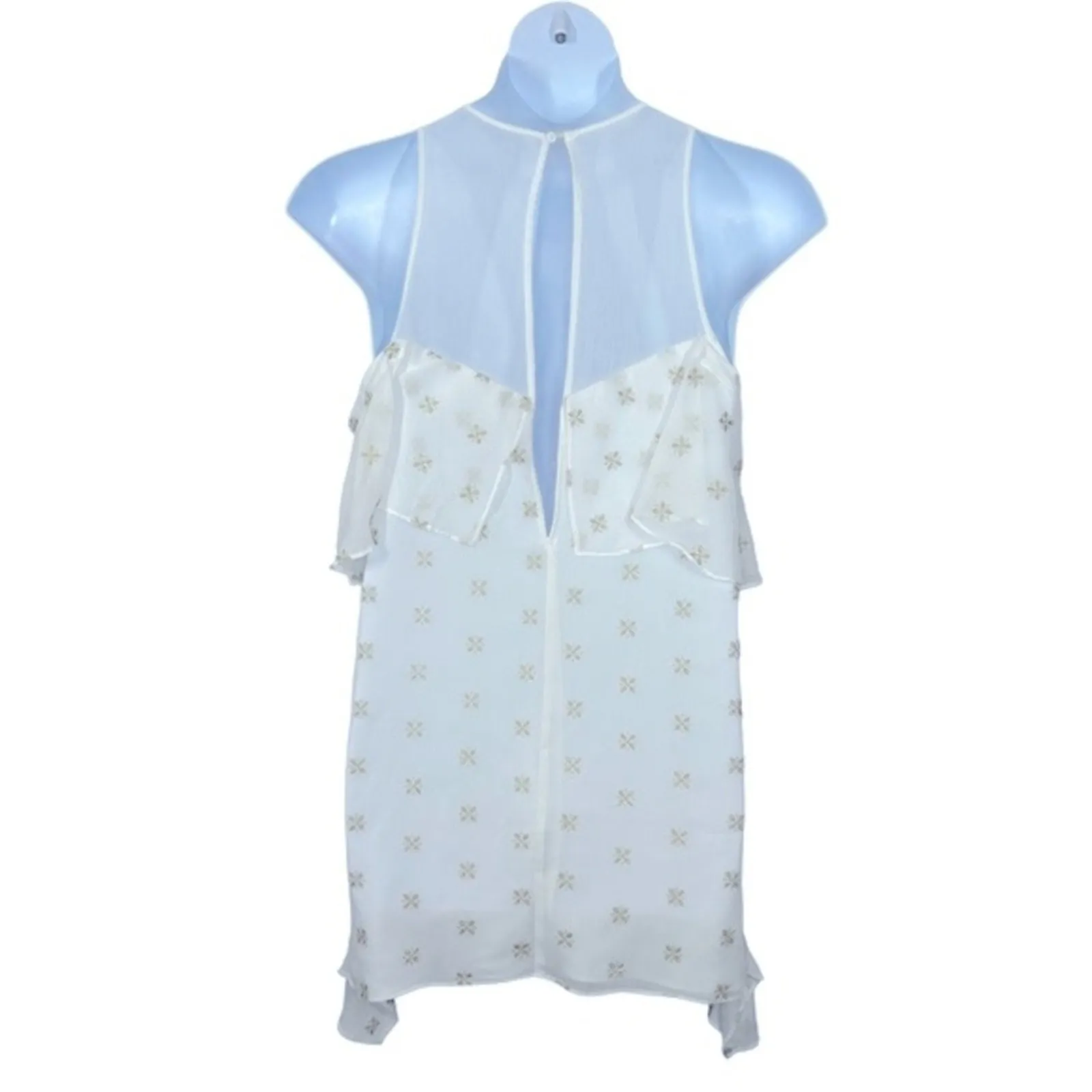 Stevie May Cosmic Currents Gold Embroidered Mini Dress Cold Shoulder Medium White - Image 4