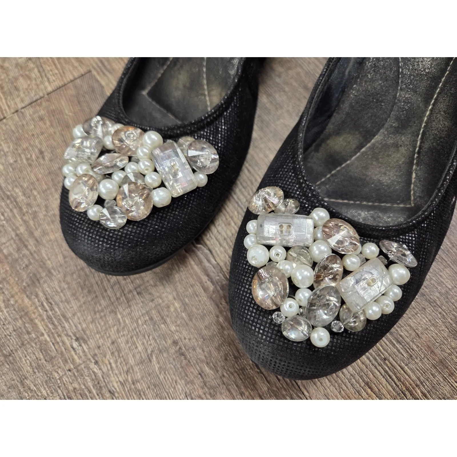 Arco Joy Japanese Fashion Pearl Toe Wedge Heels Black Shoes JPN 23.5 - Image 2