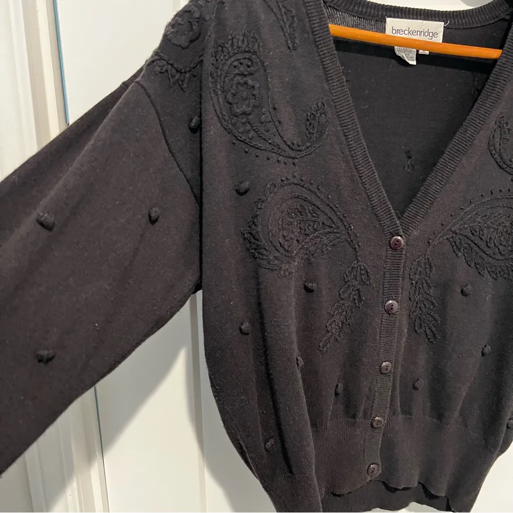 Vintage Breckenridge Cardigan Black Paisley Bobble Embellishing 80s Cottagecore - Image 3