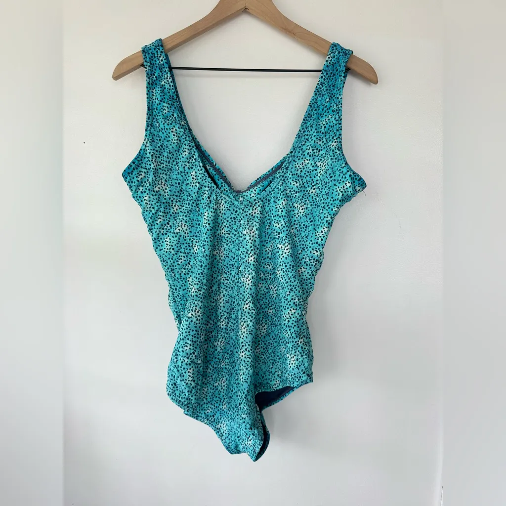 Byron Blue One Piece Swimsuit with V - Image 3