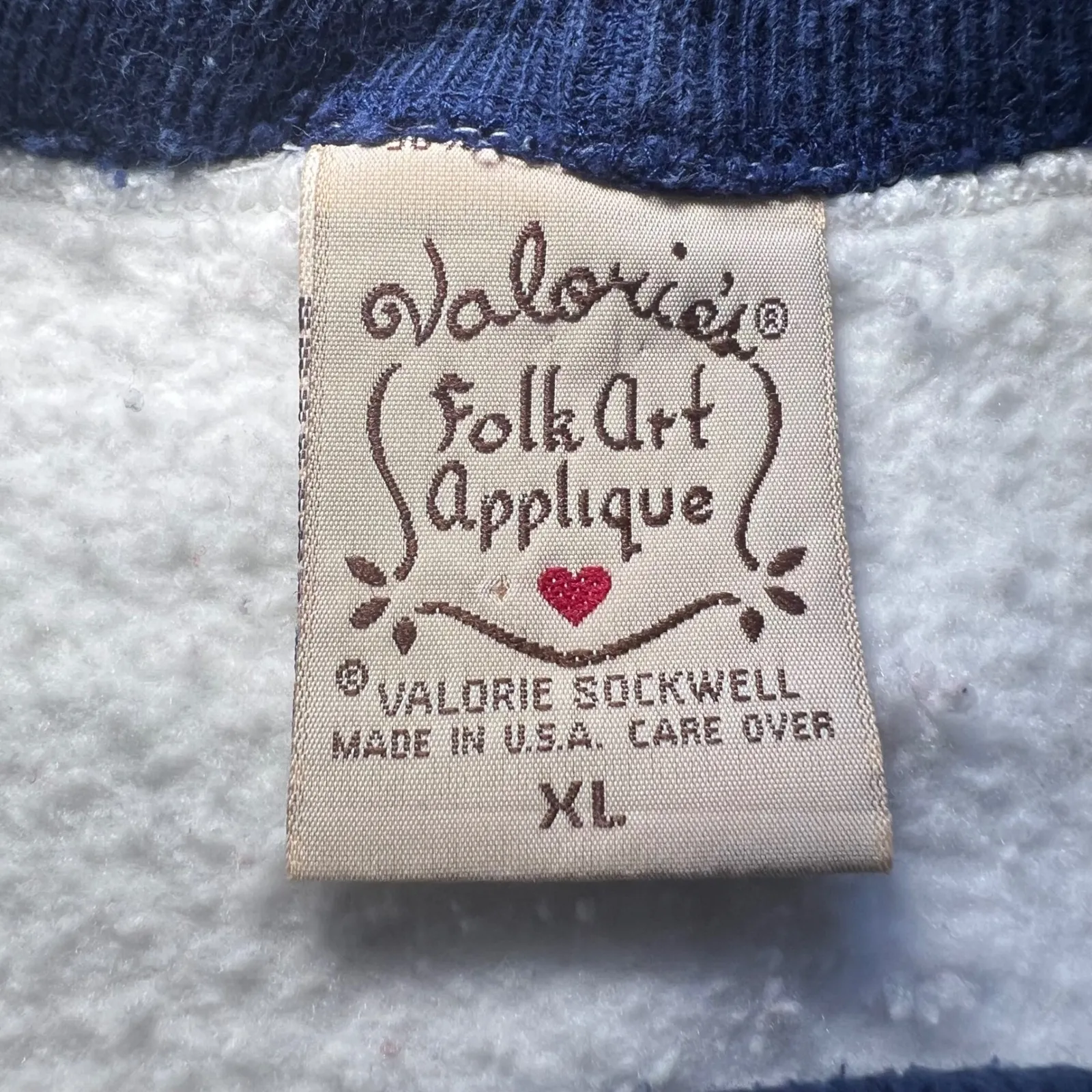 VTG 90s Folk Art Applique
Sweatshirt XL Embroidered Snowman Made‎ USA Christmas White - Image 6