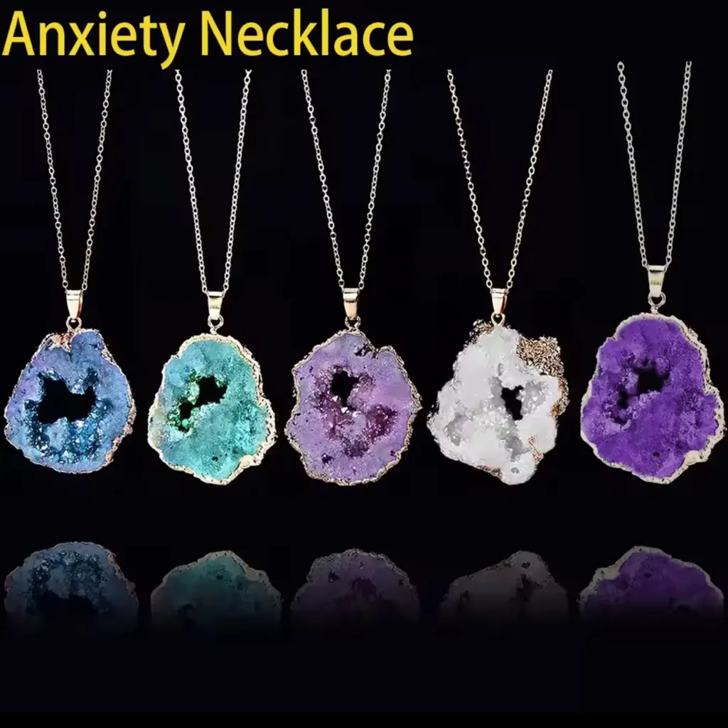 Natural Stone Agates Slice Pendant Necklace Irregular Round Druzy Agat Charms Blue - Image 16