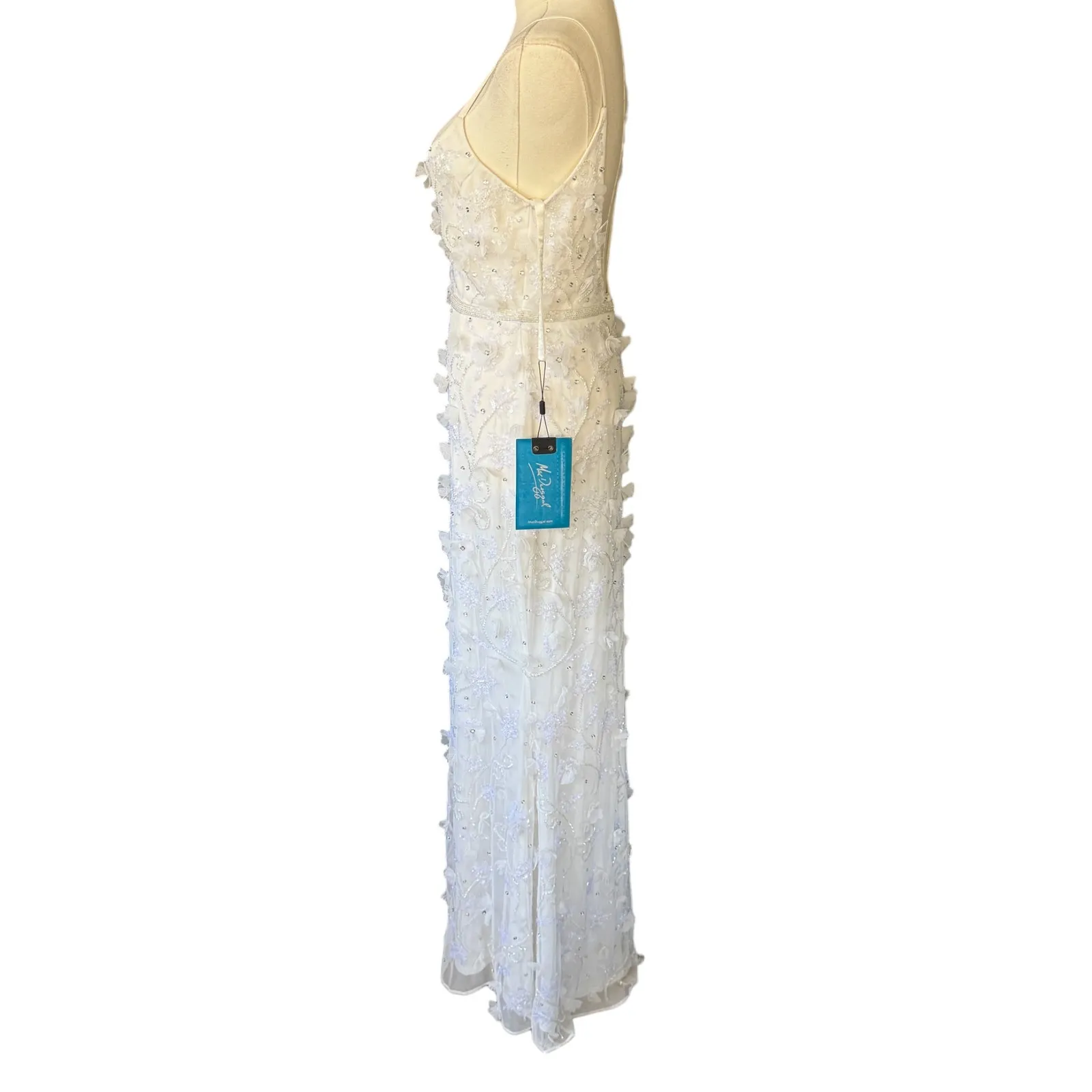 Mac‎ Duggal 93686 Floral Applique Gown Dress White Size 4 NWT - Image 5